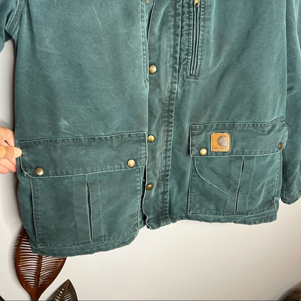 Vintage Carhartt Size L Blanket Lined Barnyard Barn Chore Coat Jacket Teal Green - Picture 4 of 8